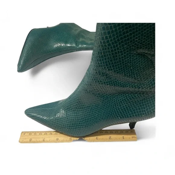 Authentic Gianni Bini Real Snakeskin Dark Aqua Pointed Toe Kitten Heel Boots9” - Picture 4 of 13